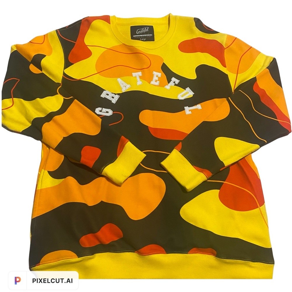 Grateful Denim Yellow Camo Sweatshirt With Pockets!!